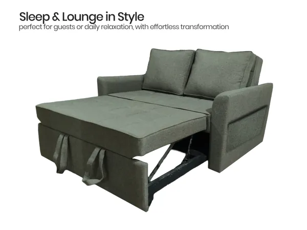 Zenith 2 Seater Sofa Cum Bed in Mineral Green
